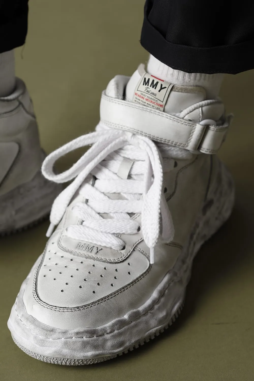 -WAYNE high- original distressed effect sole leather High-Top sneakers White