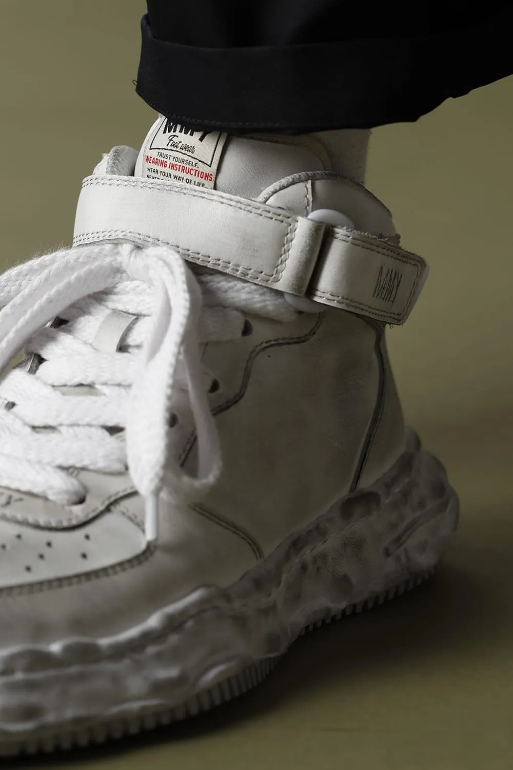 -WAYNE high- original distressed effect sole leather High-Top sneakers White