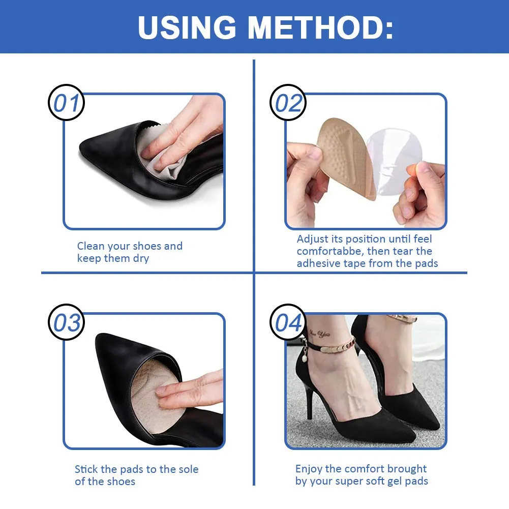 2 Pairs High Heel Shoe Insoles for Women, Haofy Anti-Slip Party Feet Shoe Gel Pads, One Size Fits All Shoes Too Big Insert Beige