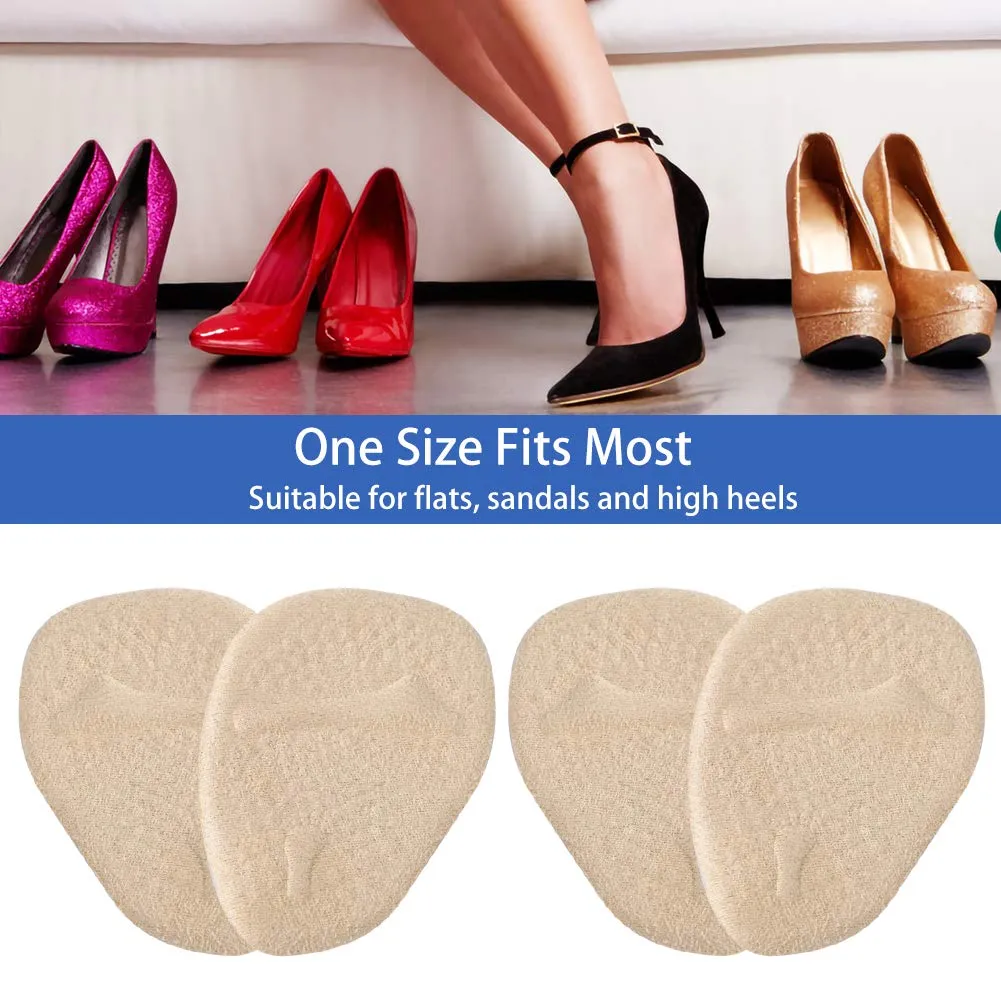 2 Pairs High Heel Shoe Insoles for Women, Haofy Anti-Slip Party Feet Shoe Gel Pads, One Size Fits All Shoes Too Big Insert Beige