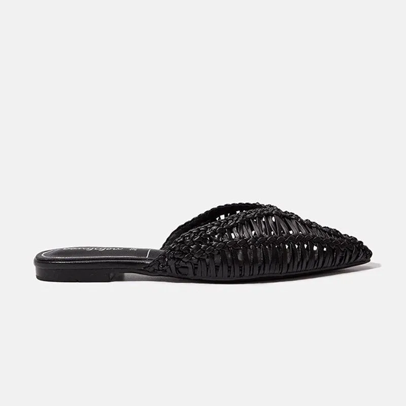 2023 Summer Weave Flat Sandals Women Pointed Toe Slingback Women Sandals Shallow Casual Ankle Buckle Gladiator Sandals For Women