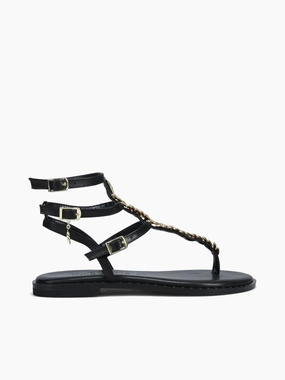 621009 Black Leather Sporty Design Sporty Flip-flops Breathable Flats 621009 Black Leather