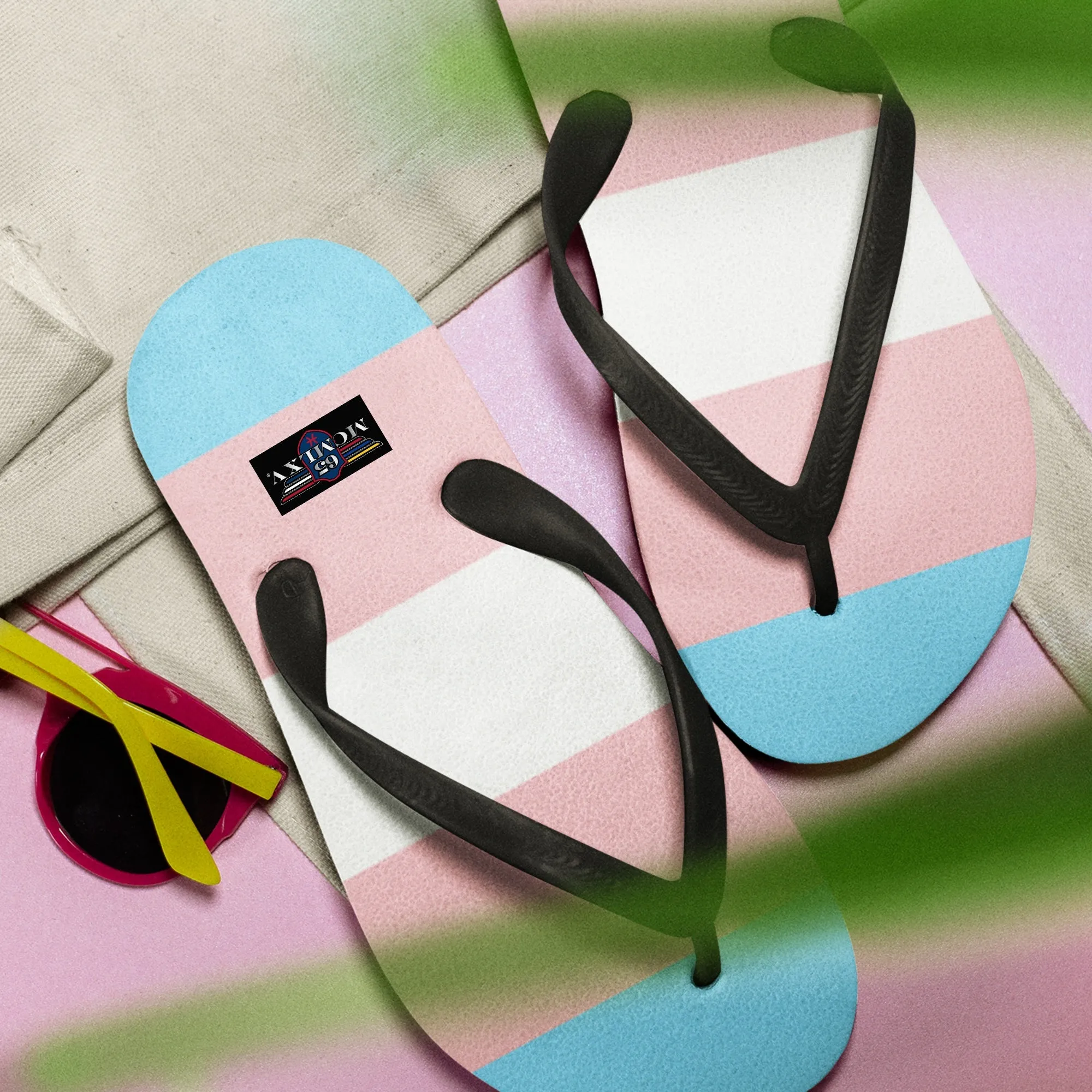 65 MCMLXV Unisex LGBT Transgender Pride Flag Print Flip-Flops
