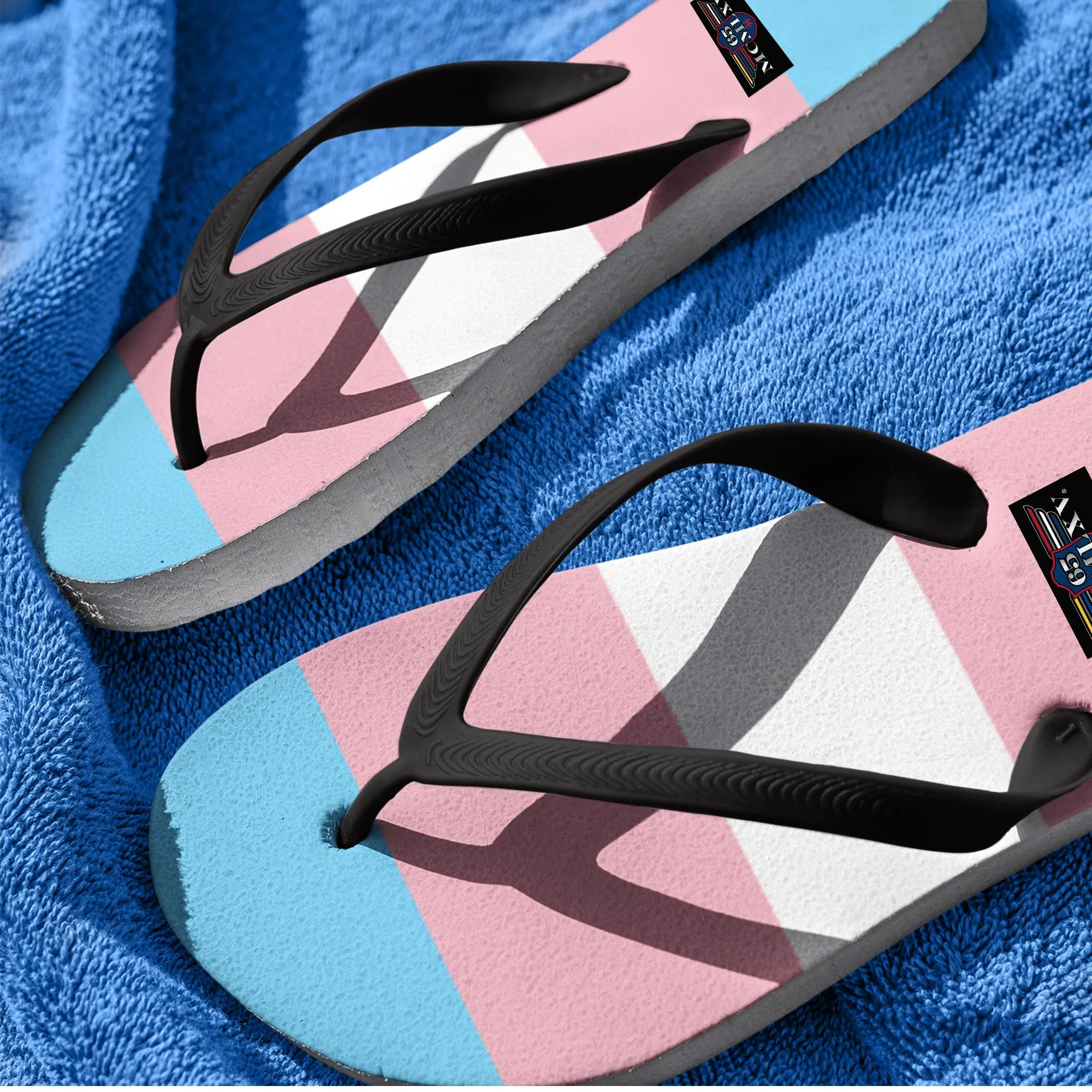 65 MCMLXV Unisex LGBT Transgender Pride Flag Print Flip-Flops