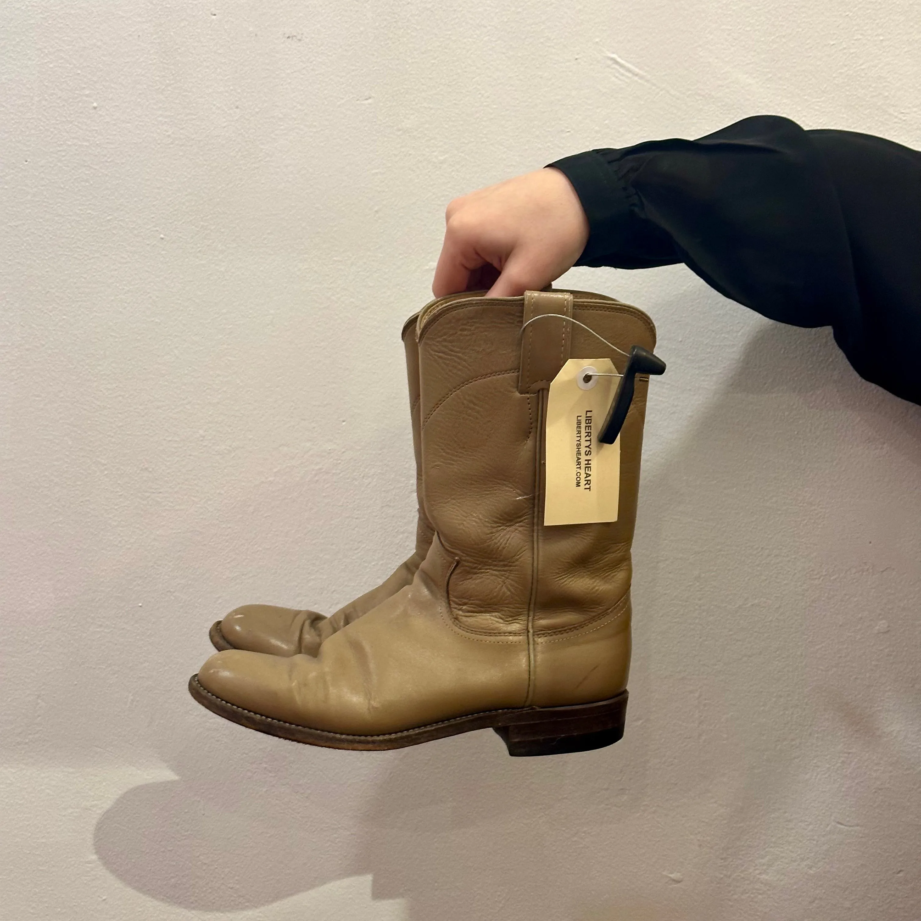 70s Justin Beige Leather Western Roper Boots