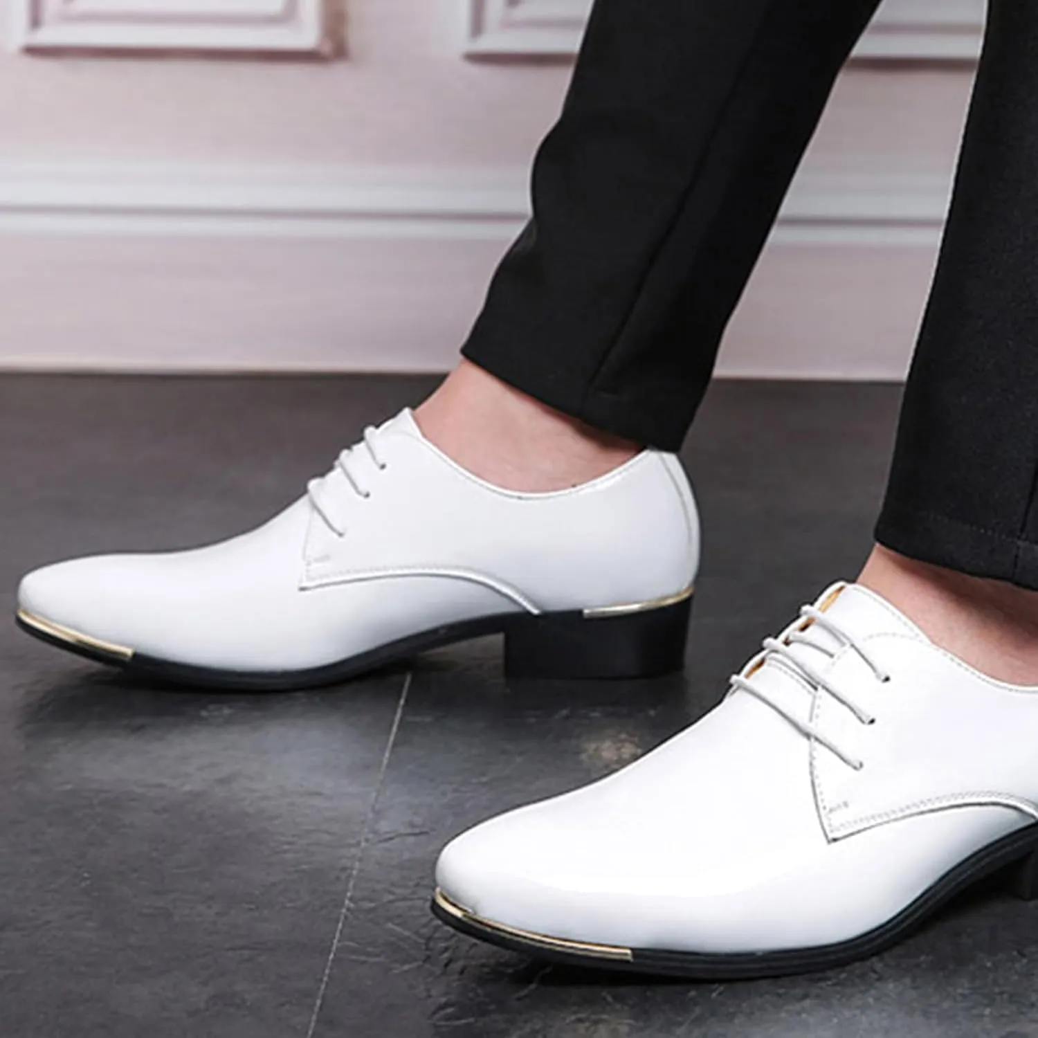 ADMLZQQ Men's Dress Shoes Casual Patent Leather Shoes Business Formal Shoes