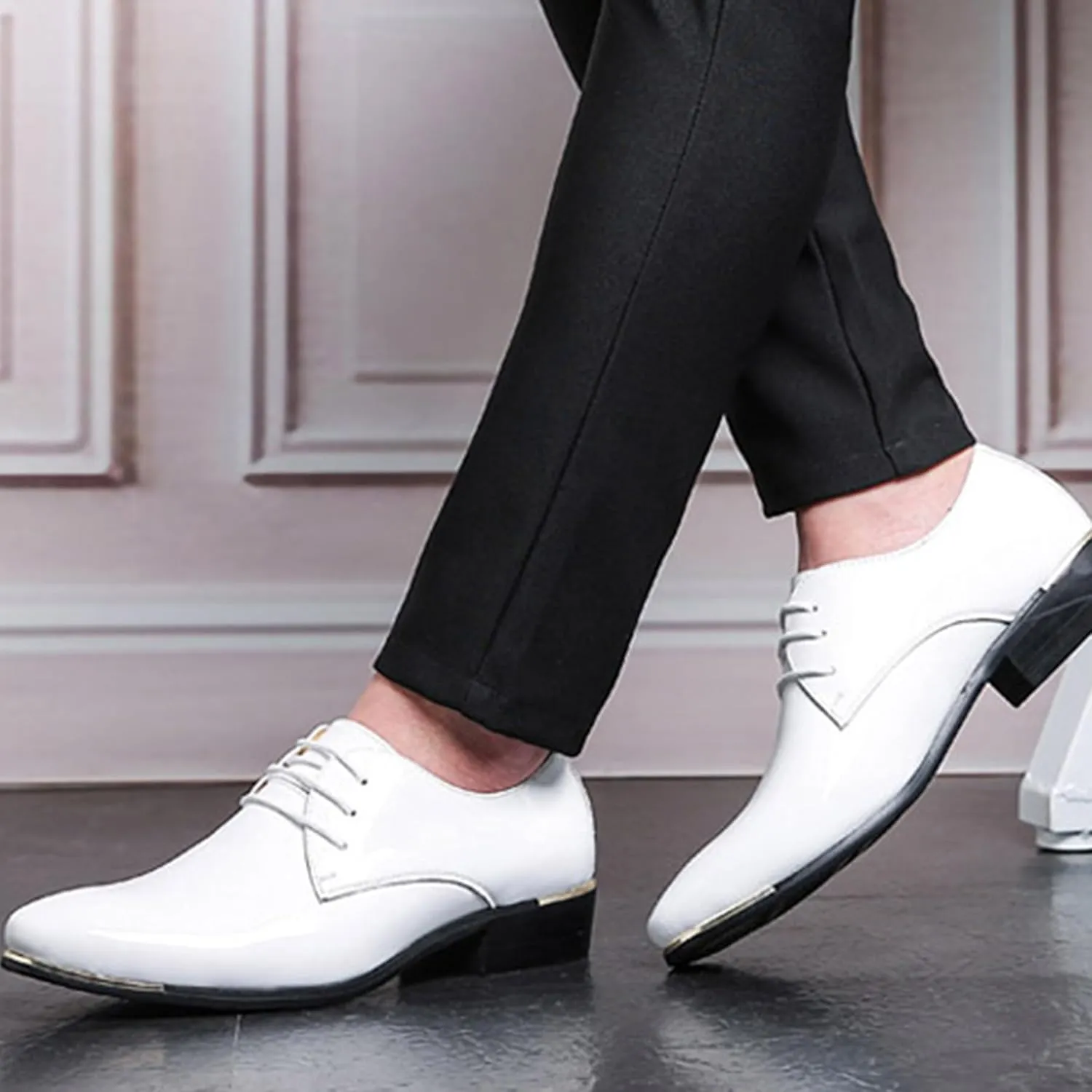ADMLZQQ Men's Dress Shoes Casual Patent Leather Shoes Business Formal Shoes