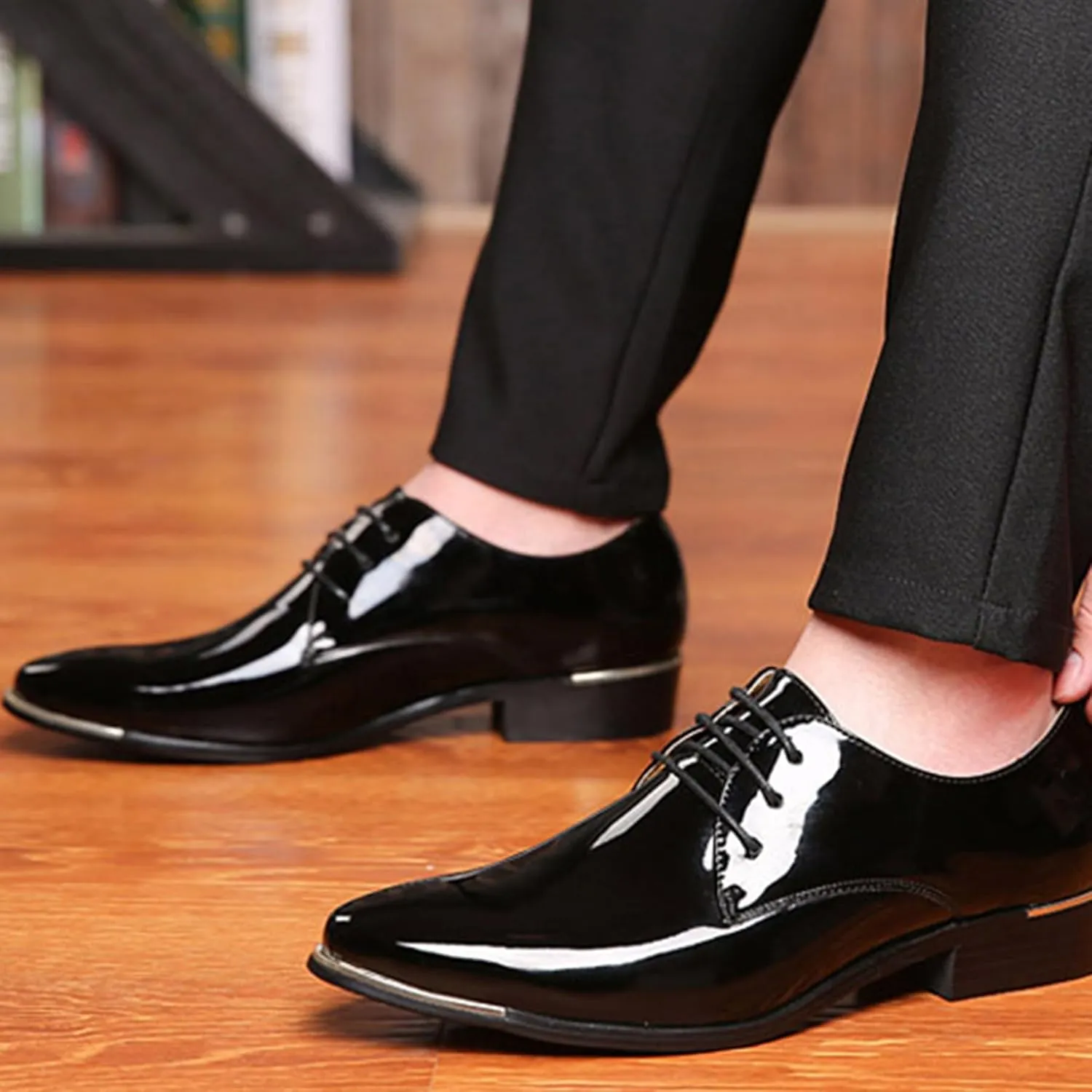ADMLZQQ Men's Dress Shoes Casual Patent Leather Shoes Business Formal Shoes