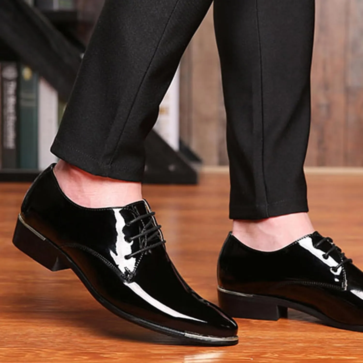 ADMLZQQ Men's Dress Shoes Casual Patent Leather Shoes Business Formal Shoes