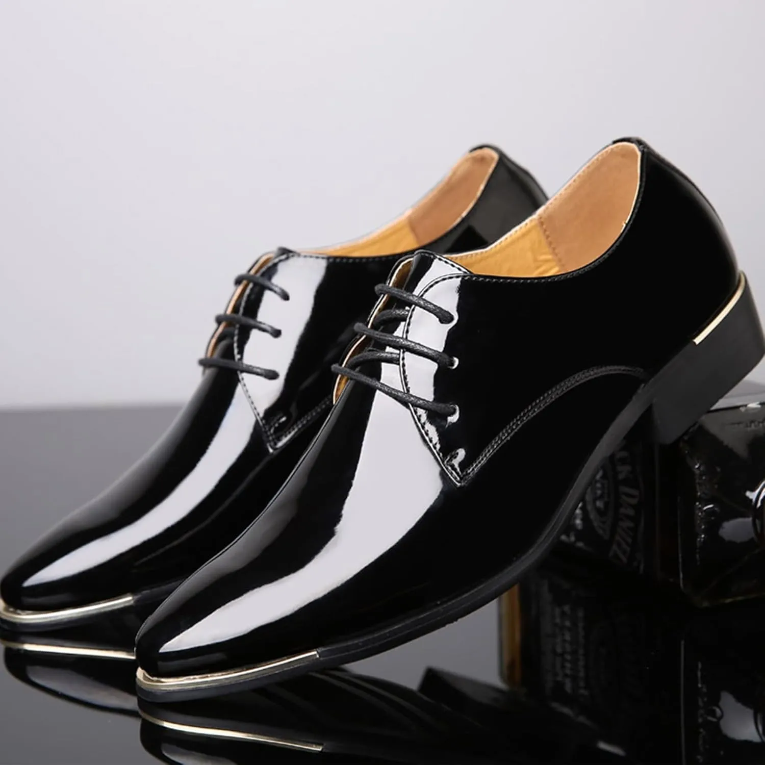 ADMLZQQ Men's Dress Shoes Casual Patent Leather Shoes Business Formal Shoes
