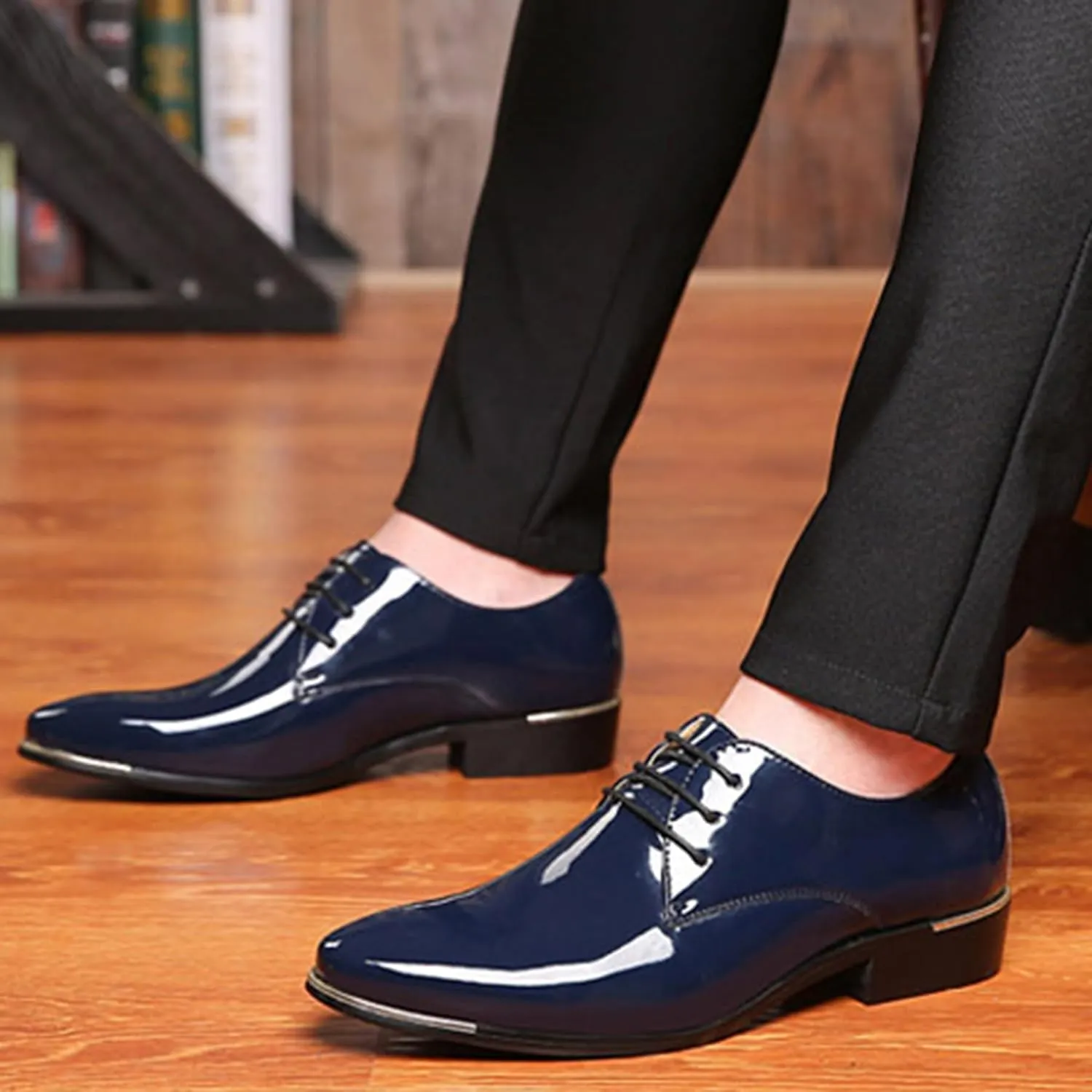 ADMLZQQ Men's Dress Shoes Casual Patent Leather Shoes Business Formal Shoes