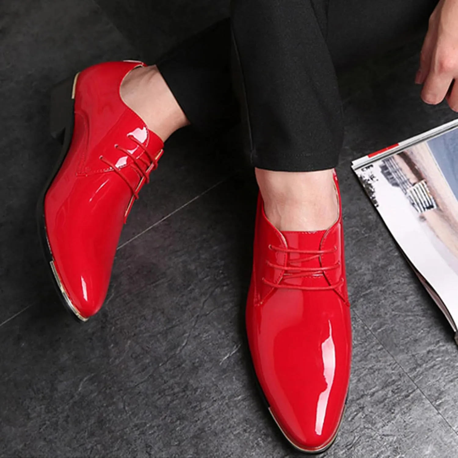 ADMLZQQ Men's Dress Shoes Casual Patent Leather Shoes Business Formal Shoes