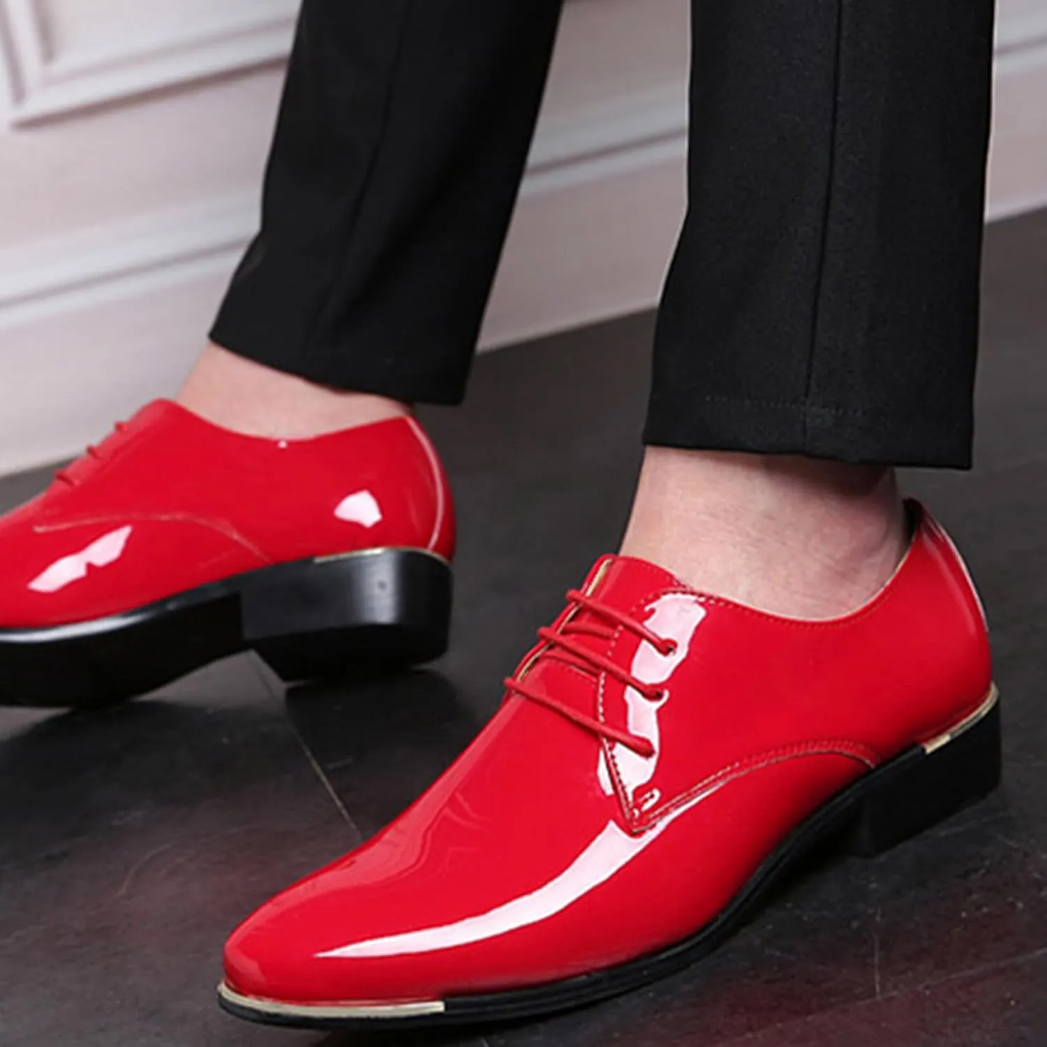 ADMLZQQ Men's Dress Shoes Casual Patent Leather Shoes Business Formal Shoes