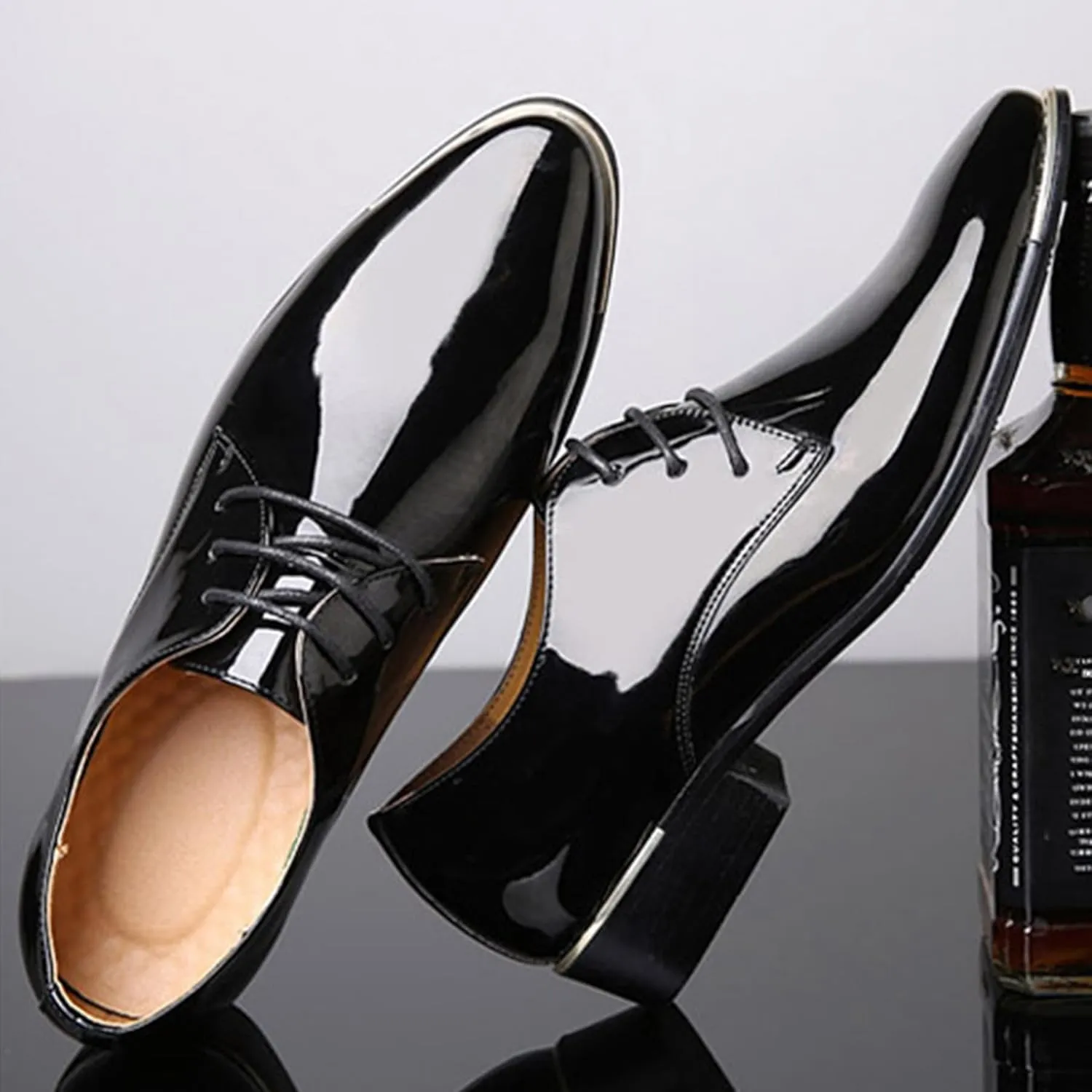 ADMLZQQ Men's Dress Shoes Casual Patent Leather Shoes Business Formal Shoes