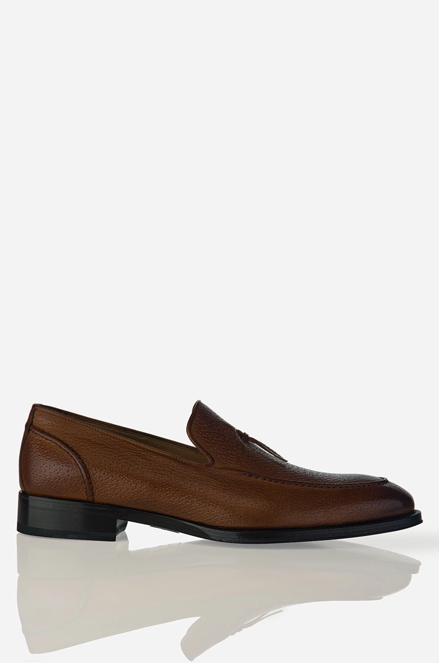 Sporty Look David August Pebble Grain Leather Belgian Loafer in Peccary Tobacco