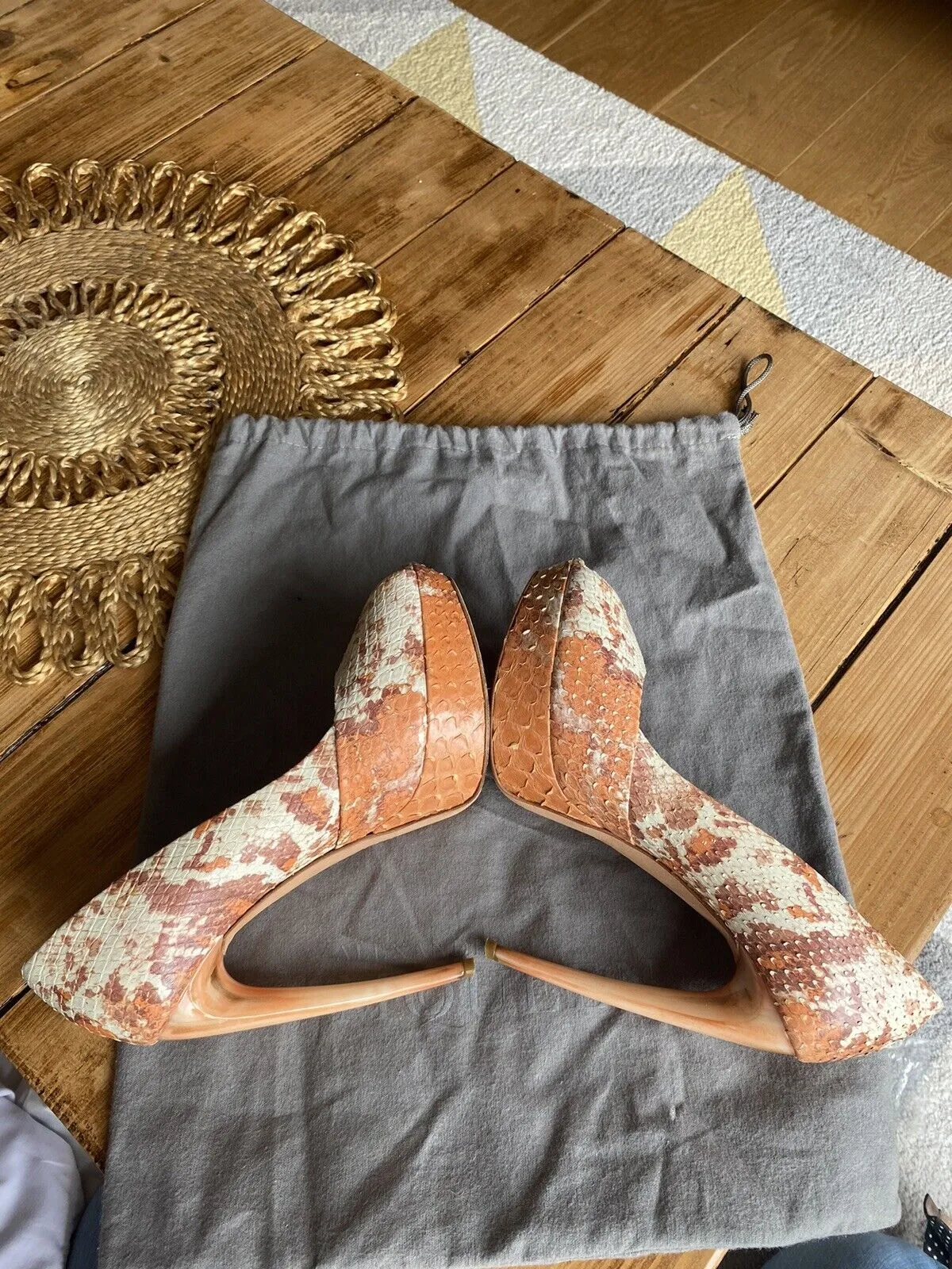 Alexander McQueen orange snake skin peep toe heels size UK5/US7