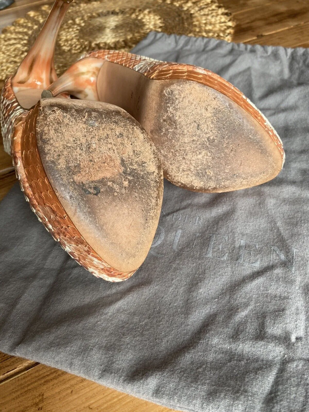 Alexander McQueen orange snake skin peep toe heels size UK5/US7