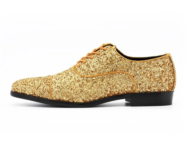 Amali Lawrence Glitter Oxfords Men’s Gold Dress Shoes
