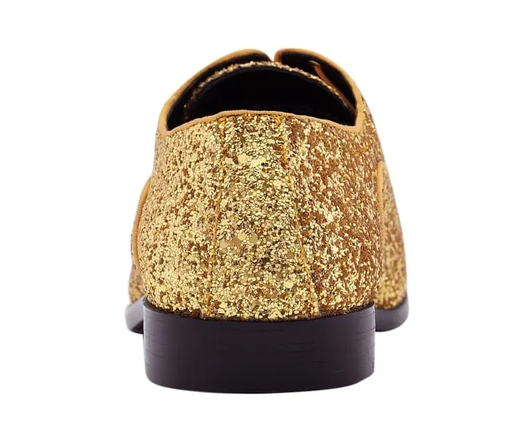 Amali Lawrence Glitter Oxfords Men’s Gold Dress Shoes