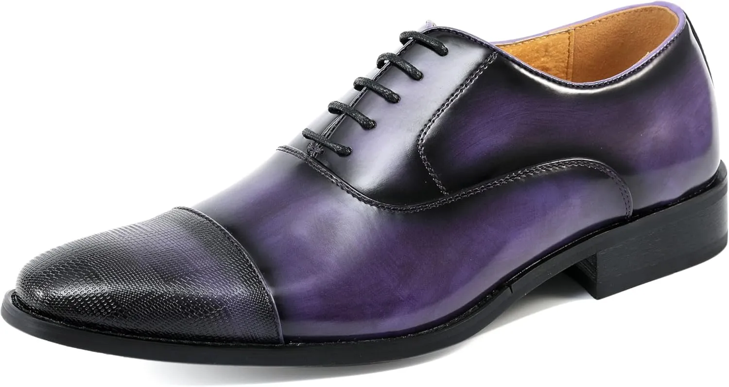 Amali Oxford Dress Shoes for Men with Textured Cap Toe, Men's Oxford Shoes Made from Premium PU Leather, Versatile Formal Footwear for All Occasions