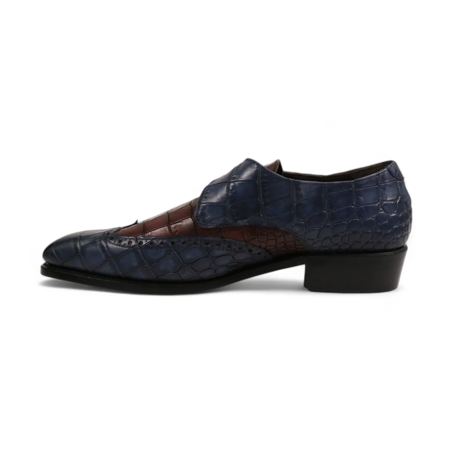 Ambrogio Men's Shoes Crocodile Print Leather Single Monk-Strap Loafers (AMB2566)