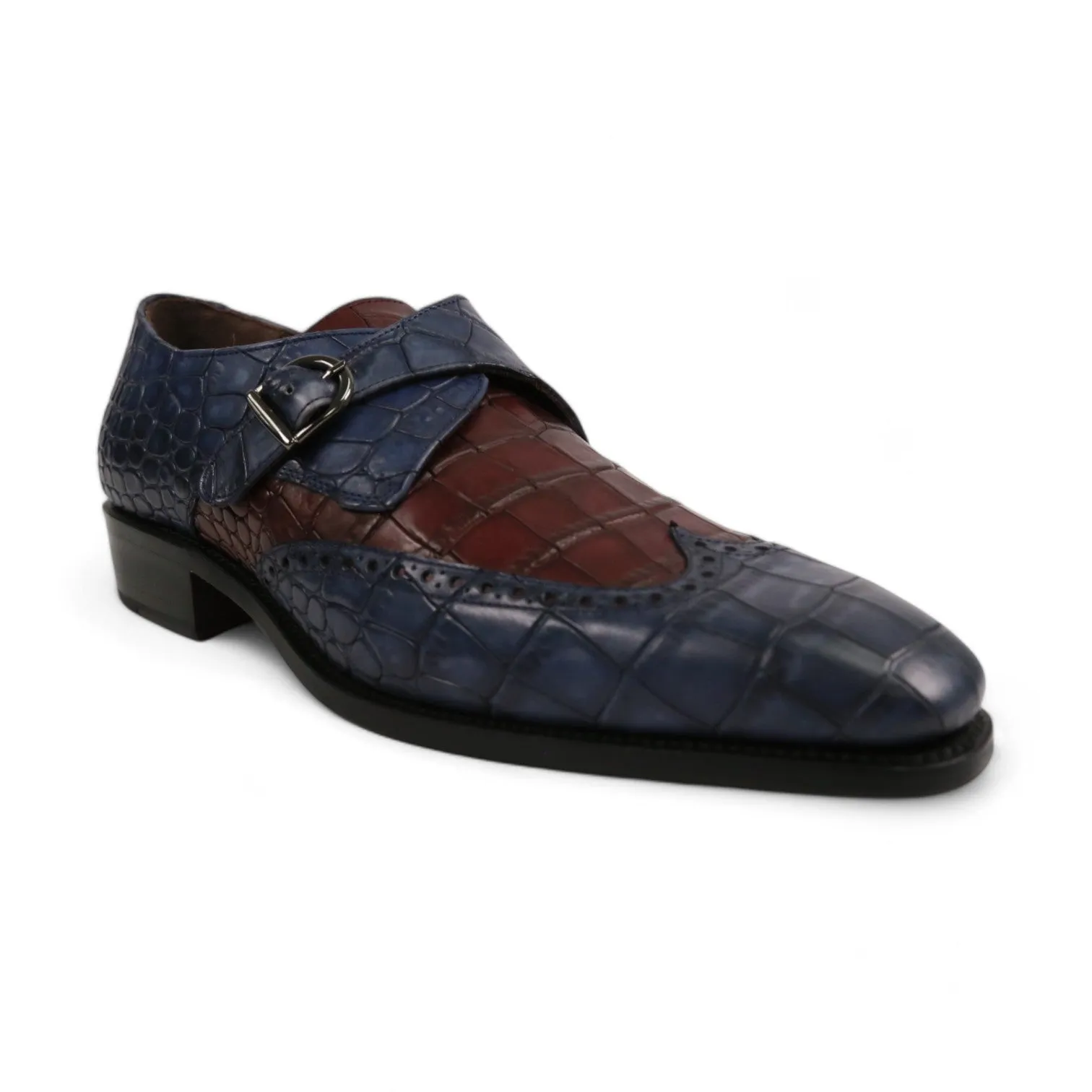Ambrogio Men's Shoes Crocodile Print Leather Single Monk-Strap Loafers (AMB2566)
