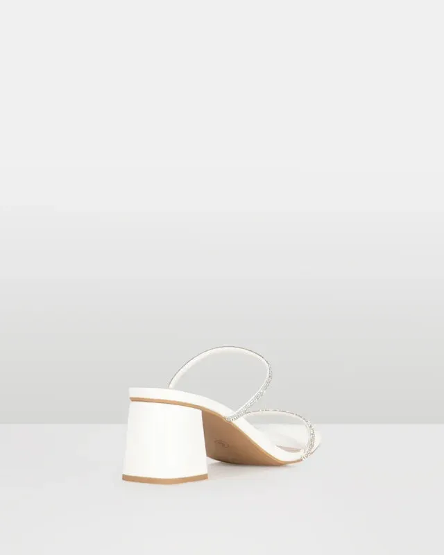 Aquarius White Low Block Heel with Diamante strap