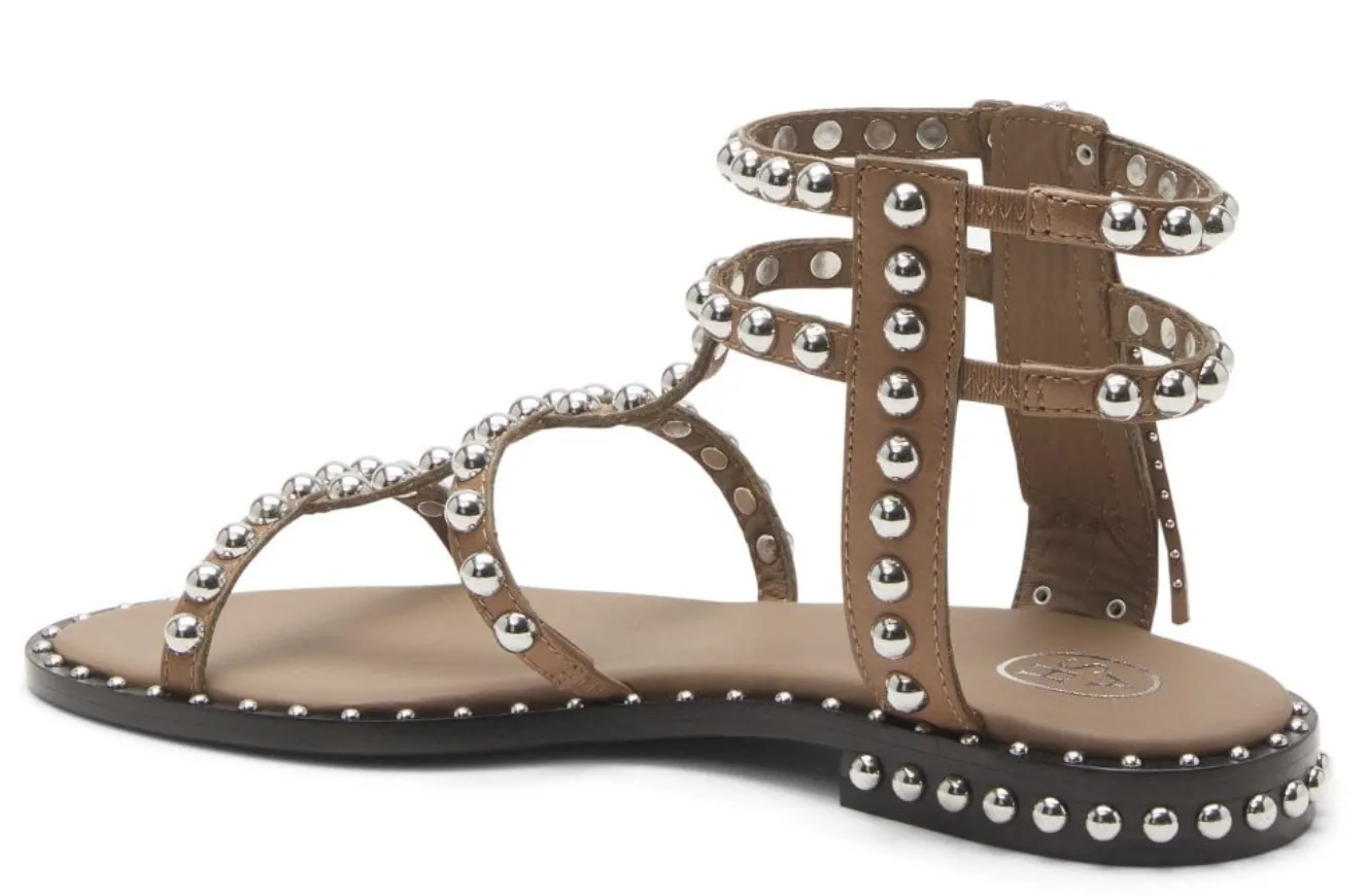ASH Power Chocolate Brown Leather & Silver Studs Sandals