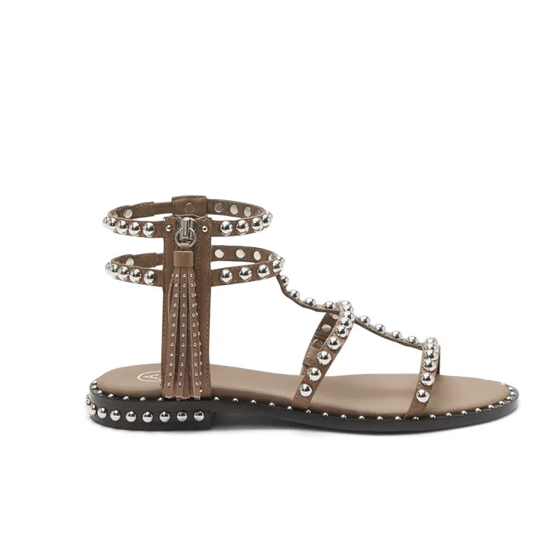 ASH Power Chocolate Brown Leather & Silver Studs Sandals