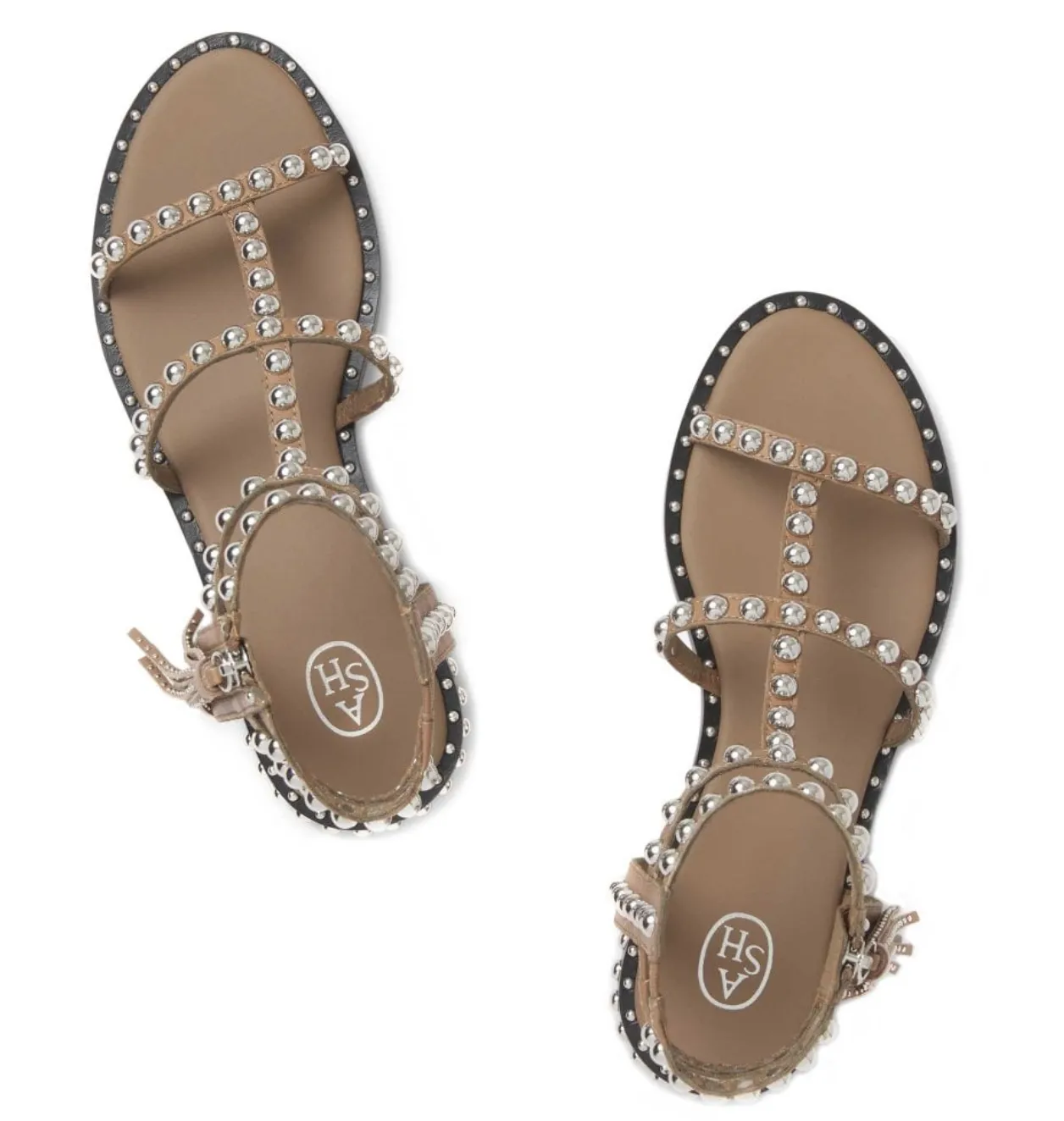 ASH Power Chocolate Brown Leather & Silver Studs Sandals