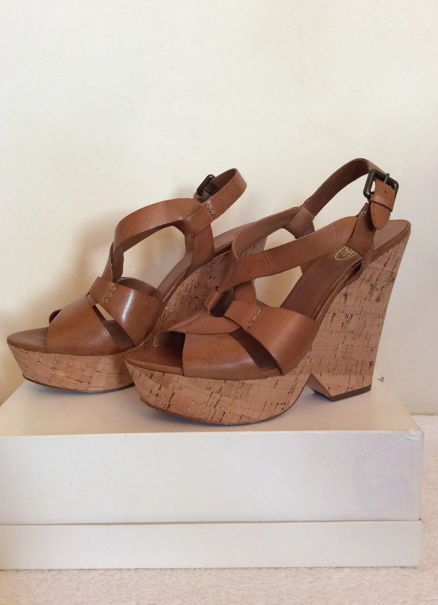 Ash Tan Leather Platform Wedge Heel Sandals Size 6/39