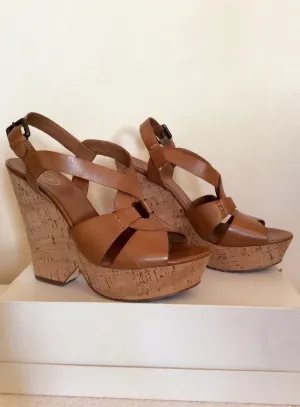 Ash Tan Leather Platform Wedge Heel Sandals Size 6/39