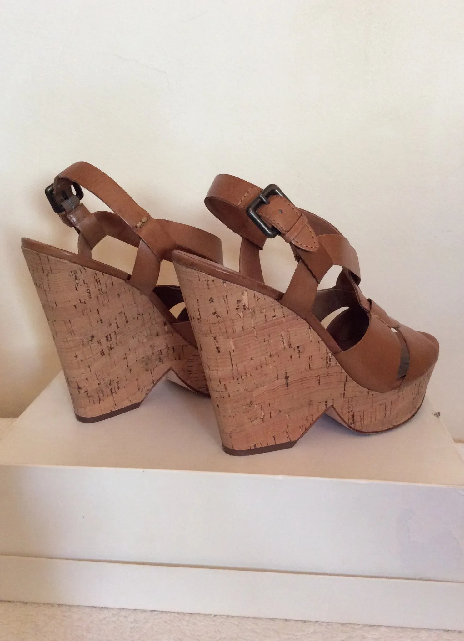 Ash Tan Leather Platform Wedge Heel Sandals Size 6/39