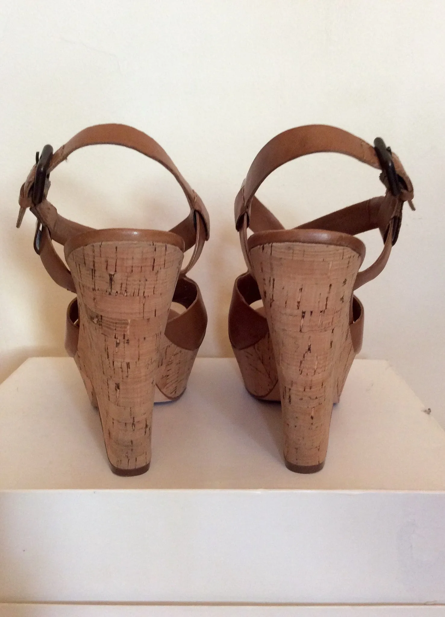 Ash Tan Leather Platform Wedge Heel Sandals Size 6/39