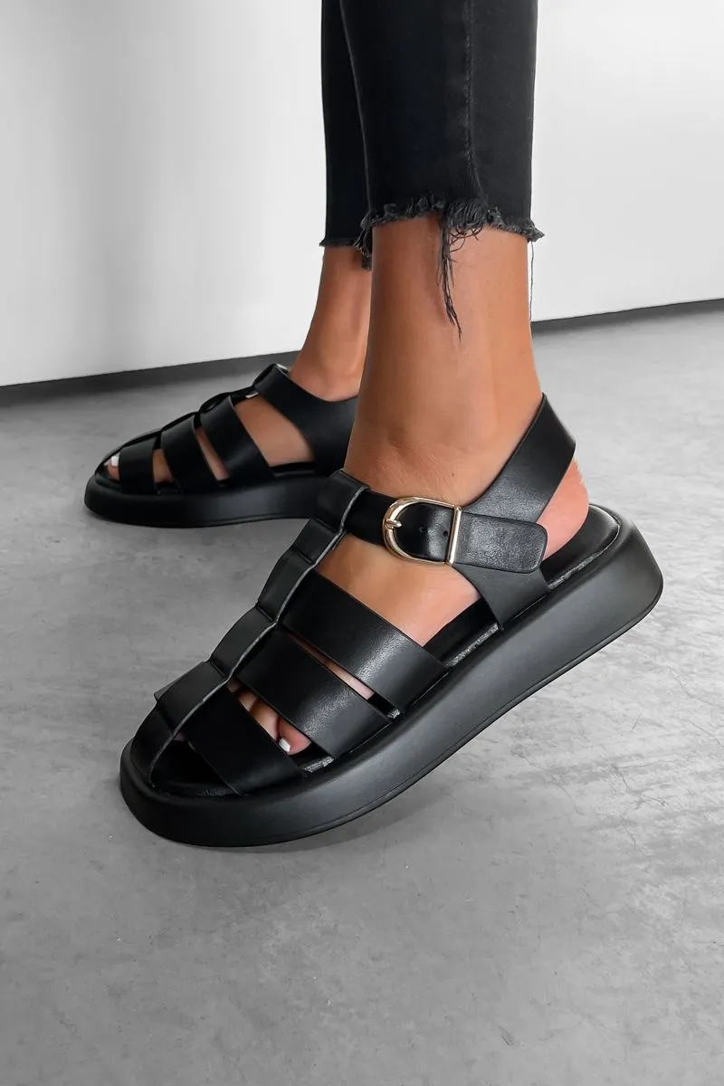 ATHENA Chunky Gladiator Buckle Sandals - Black