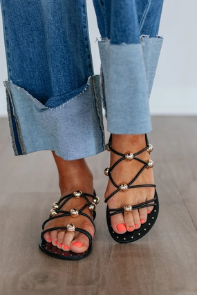 Fresh New Attitude Sandals - Black Stone Glam