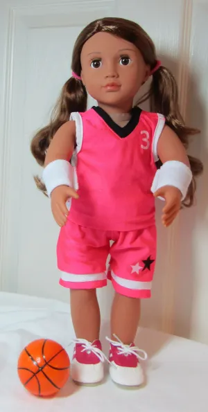 Basketball 6 Pc Outfit 18 inch Doll: Hot Pink