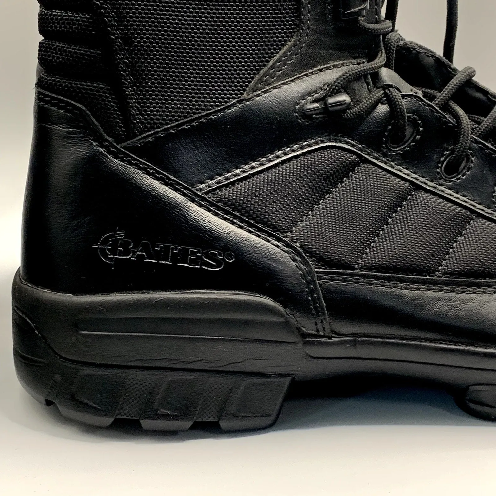 BATES Men's Black Leather Tactical 8" Side-Zip Lace-Up Military Boots SZ 9