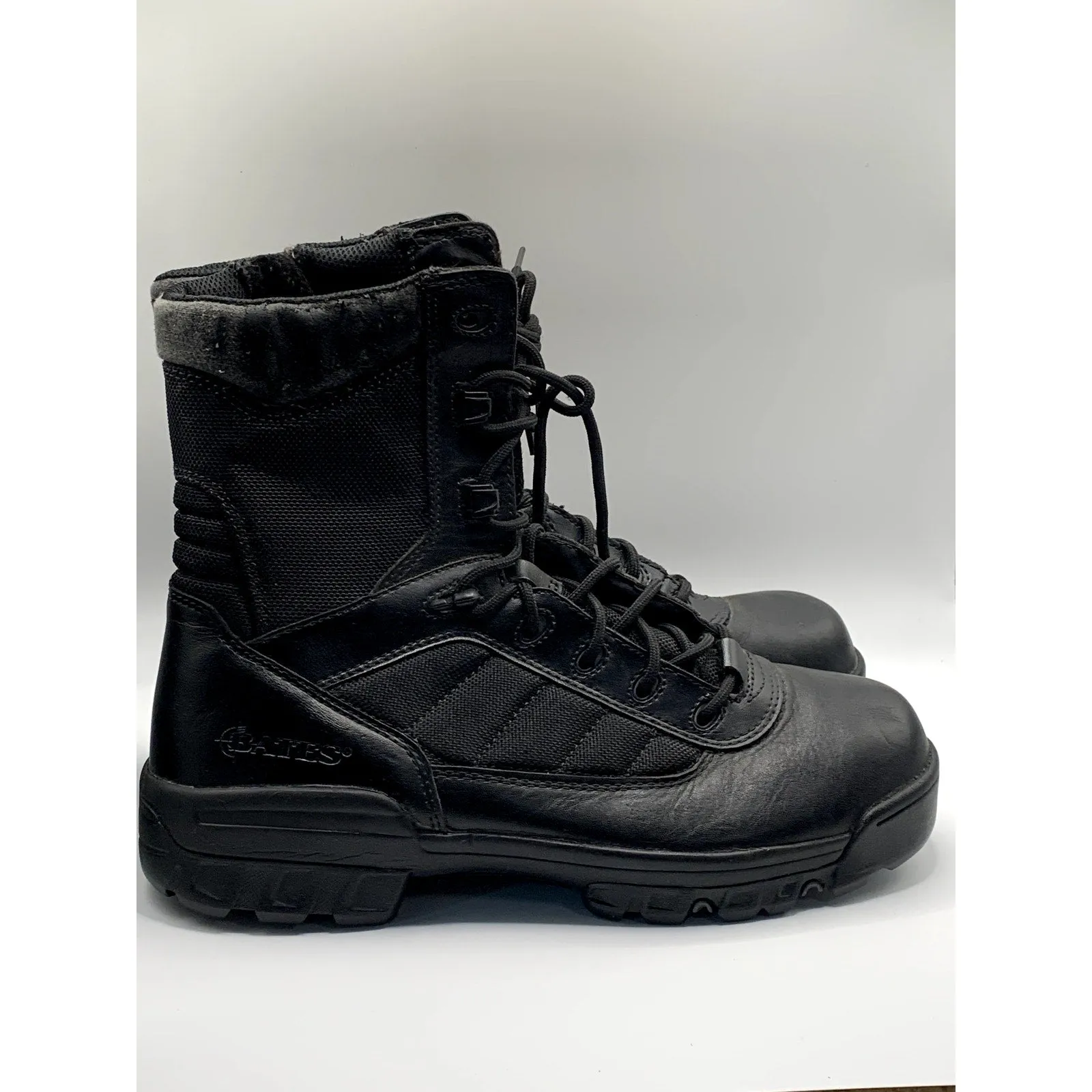 BATES Men's Black Leather Tactical 8" Side-Zip Lace-Up Military Boots SZ 9
