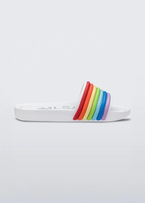 Beach Slide - White Rainbow Hard - wearing Surface Breathable wear Quick Dry Material Beach Slide - White Rainbow