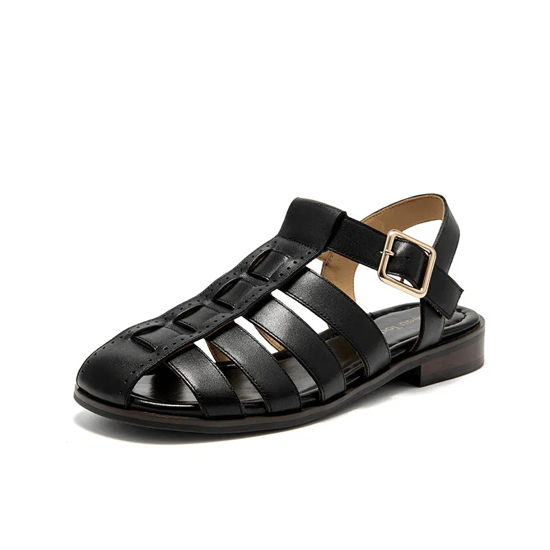 BeauToday Calfskin Leather Gladiator Fisherman Sandals with Adjustable Buckle Design for Women