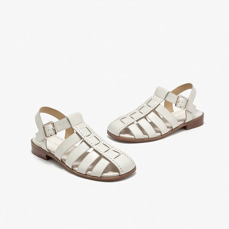 BeauToday Calfskin Leather Gladiator Fisherman Sandals with Adjustable Buckle Design for Women