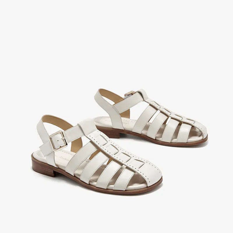 BeauToday Calfskin Leather Gladiator Fisherman Sandals with Adjustable Buckle Design for Women