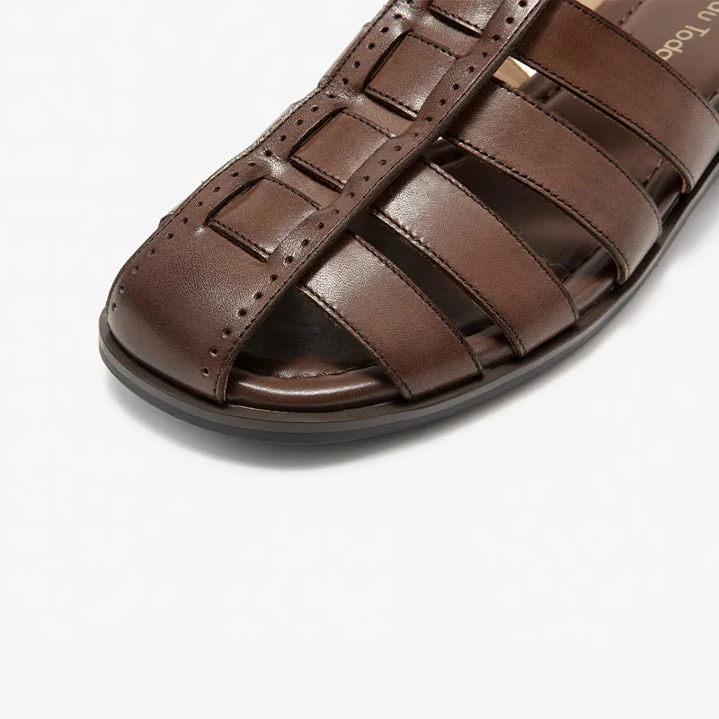 BeauToday Calfskin Leather Gladiator Fisherman Sandals with Adjustable Buckle Design for Women