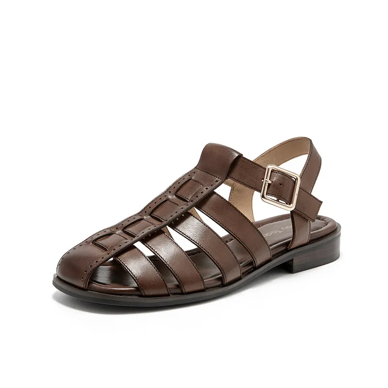 BeauToday Calfskin Leather Gladiator Fisherman Sandals with Adjustable Buckle Design for Women