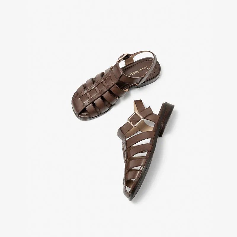 BeauToday Calfskin Leather Gladiator Fisherman Sandals with Adjustable Buckle Design for Women