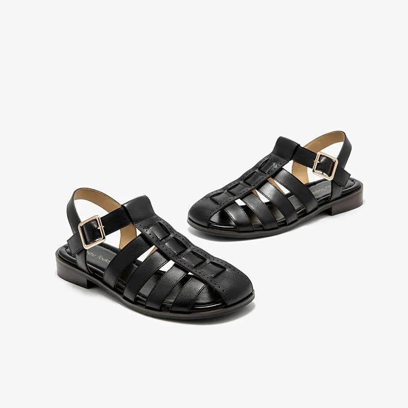 BeauToday Calfskin Leather Gladiator Fisherman Sandals with Adjustable Buckle Design for Women