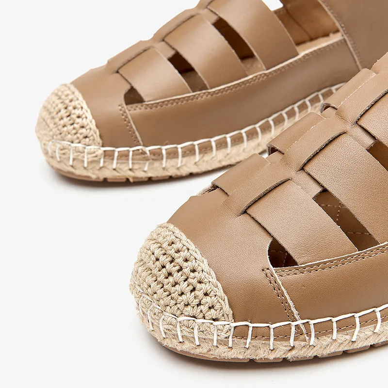 BeauToday Leather Fisherman Espadrilles Flats with Buckle Closure for Women