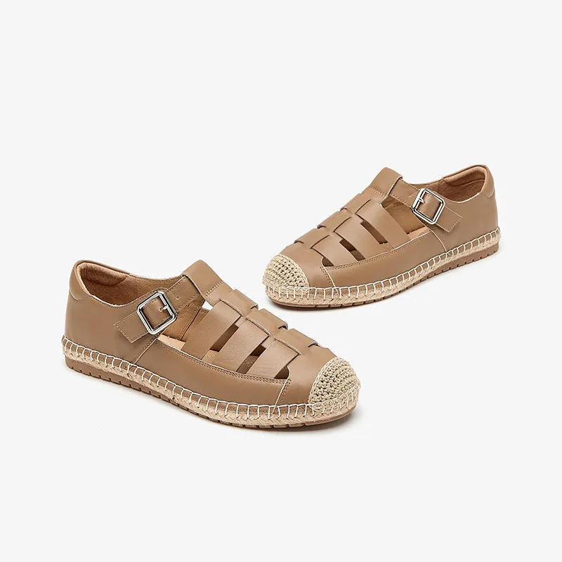 BeauToday Leather Fisherman Espadrilles Flats with Buckle Closure for Women