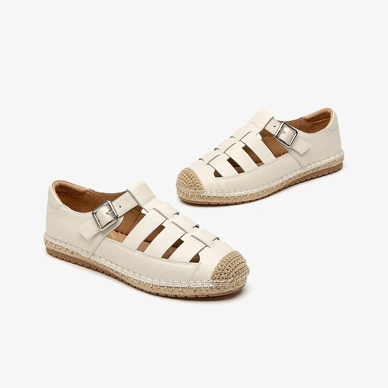 BeauToday Leather Fisherman Espadrilles Flats with Buckle Closure for Women